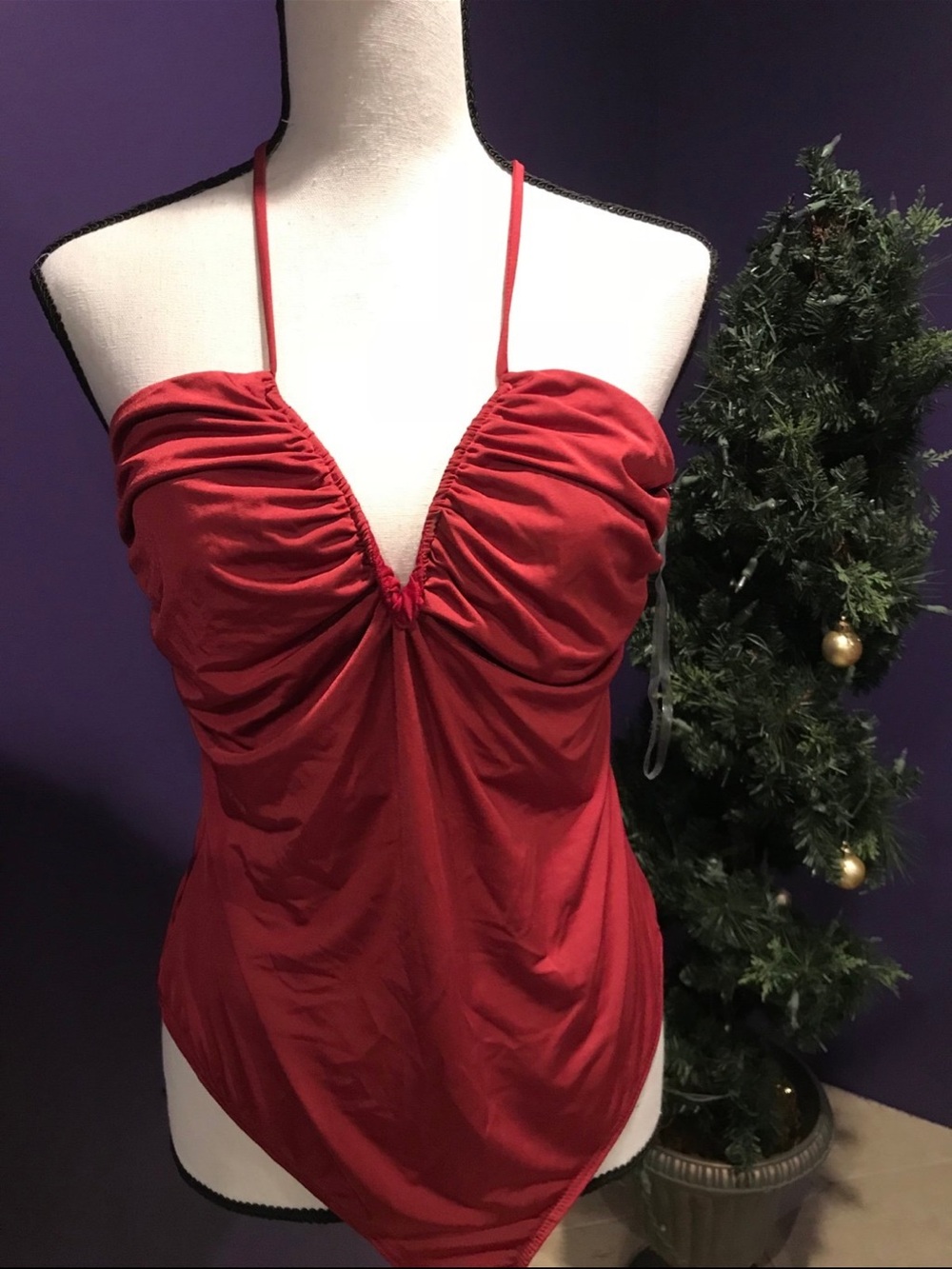 Red Ruched Halter Teddy Bodysuit - Women Intimates
